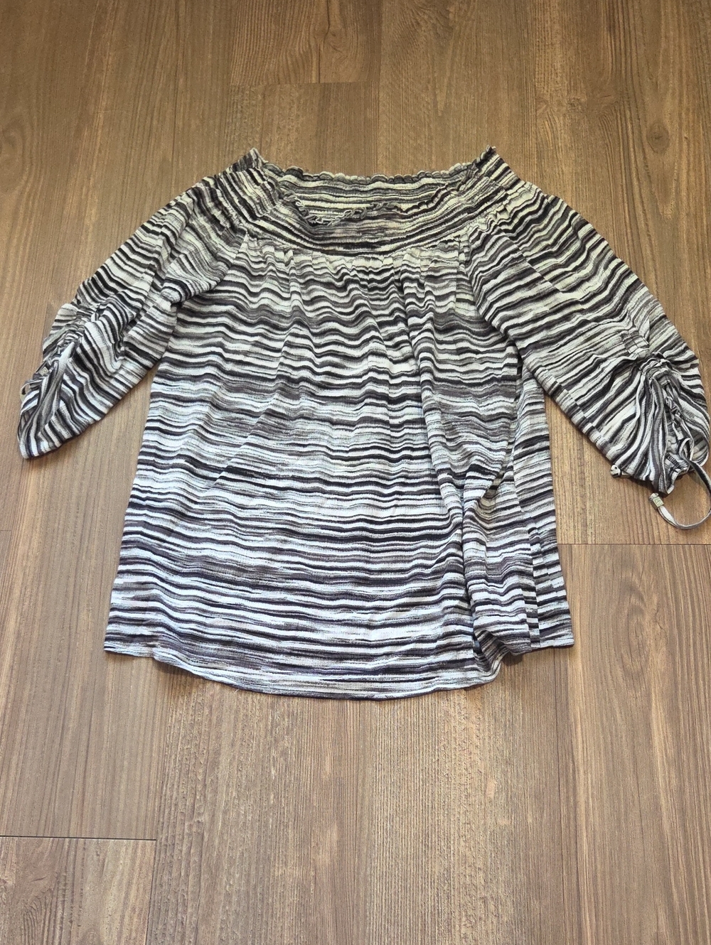 MICHAEL Michael Kors Black and White Striped Off-Shoulder Blouse